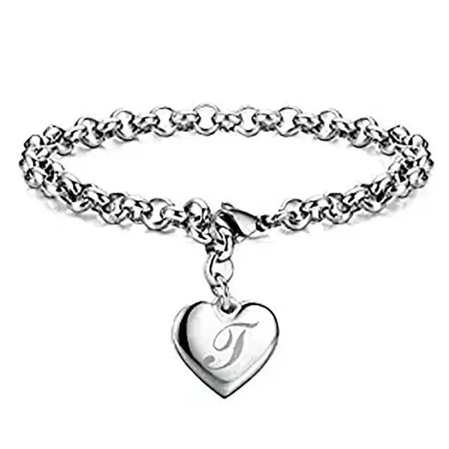 925 Sterling silver Fine 26 Letter women men chain Bracelet Charm Heart Cute wedding Personality Jewelry lady gift party 20cm Vera Lux