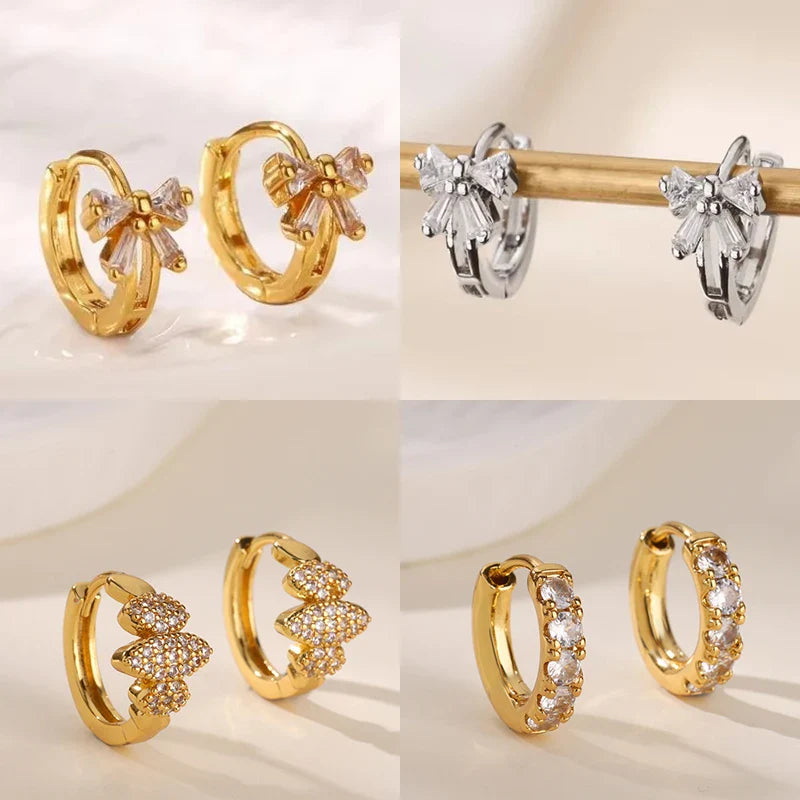 Elegant Zircon Bow Earrings For Women Stainless Steel Gold Color Bowknot Earrings Luxury Wedding Waterproof Jewelry Gift Vera Lux