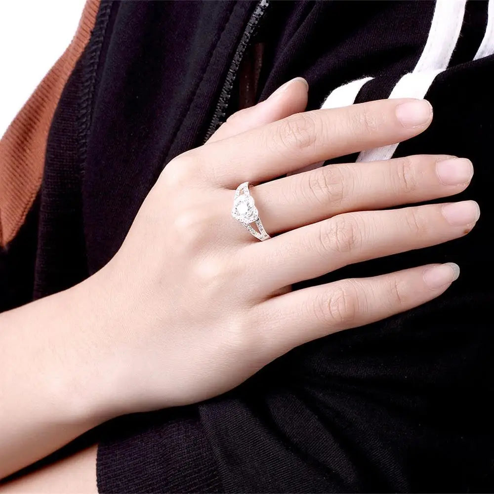 Hot 925 Sterling Silver crystal romantic heart diamond Rings For Women Fashion Party Gifts luxury wedding engagement Jewelry Vera Lux