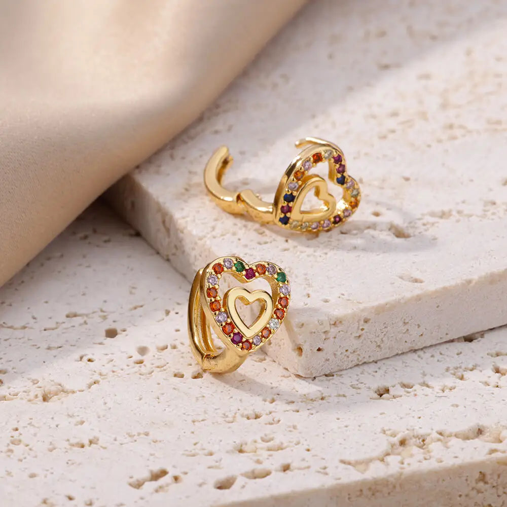 Hollow Zircon Heart Earrings For Women Stainless Steel Gold Color Heart Earring Luxury Wedding Couple Jewelry Gift Free Shipping Vera Lux