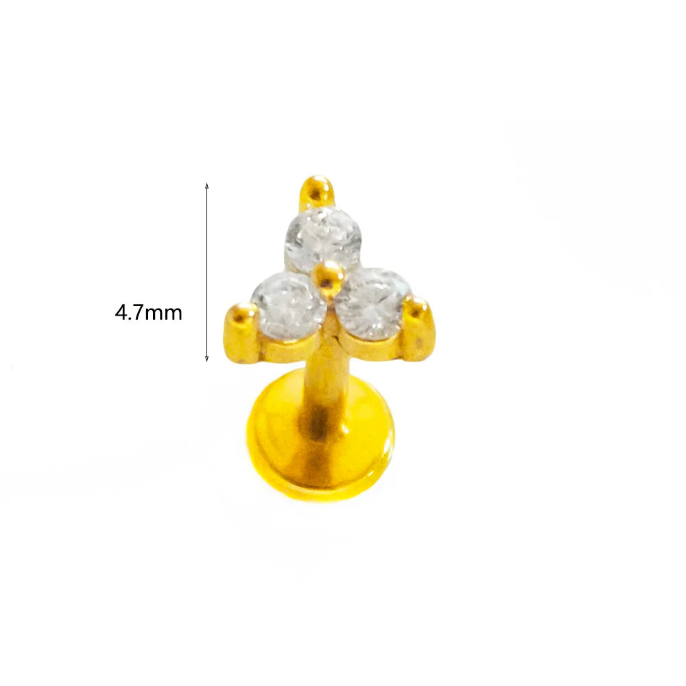 100% 316L Surgical Steel Flower Labret Piercing Butterfly Bee Tragus Snake Cartilage Helix Flat Back CZ Earrings Body Jewelry Vera Lux