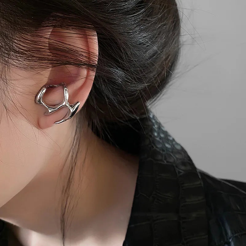 Y2K Irregular Liquid Earrings for Women Silver Color Hip-Hop Punk Fashion Geometric Earring Clip Girl 2024 Trendy Party Jewelry Vera Lux