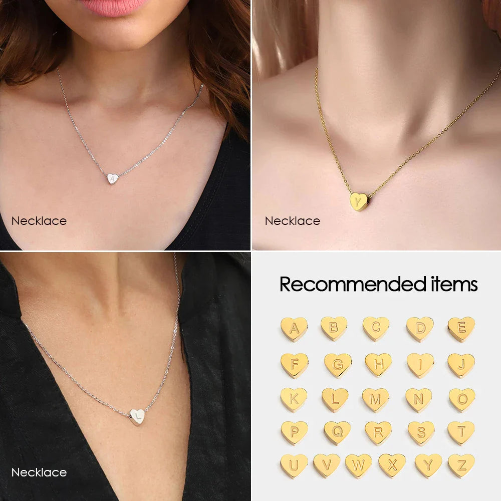 Initial Name Heart Shape Pendant For Necklaces 316L Stainless Steel Necklace for Women Bracelet Make Earrings Jewelry Vera Lux