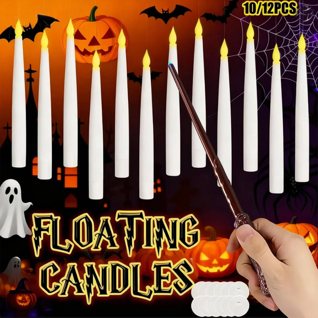 12/10 PCS LED Floating Candles with Magic Wand Flameless Flying Candle Flickering Burning Candles for Wedding Holiday Decoration Vera Lux