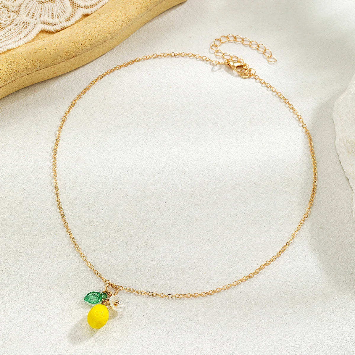 1 exquisite and cute resin lemon flower pendant necklace, simple and versatile, fruit collarbone chain, neck chain Vera Lux