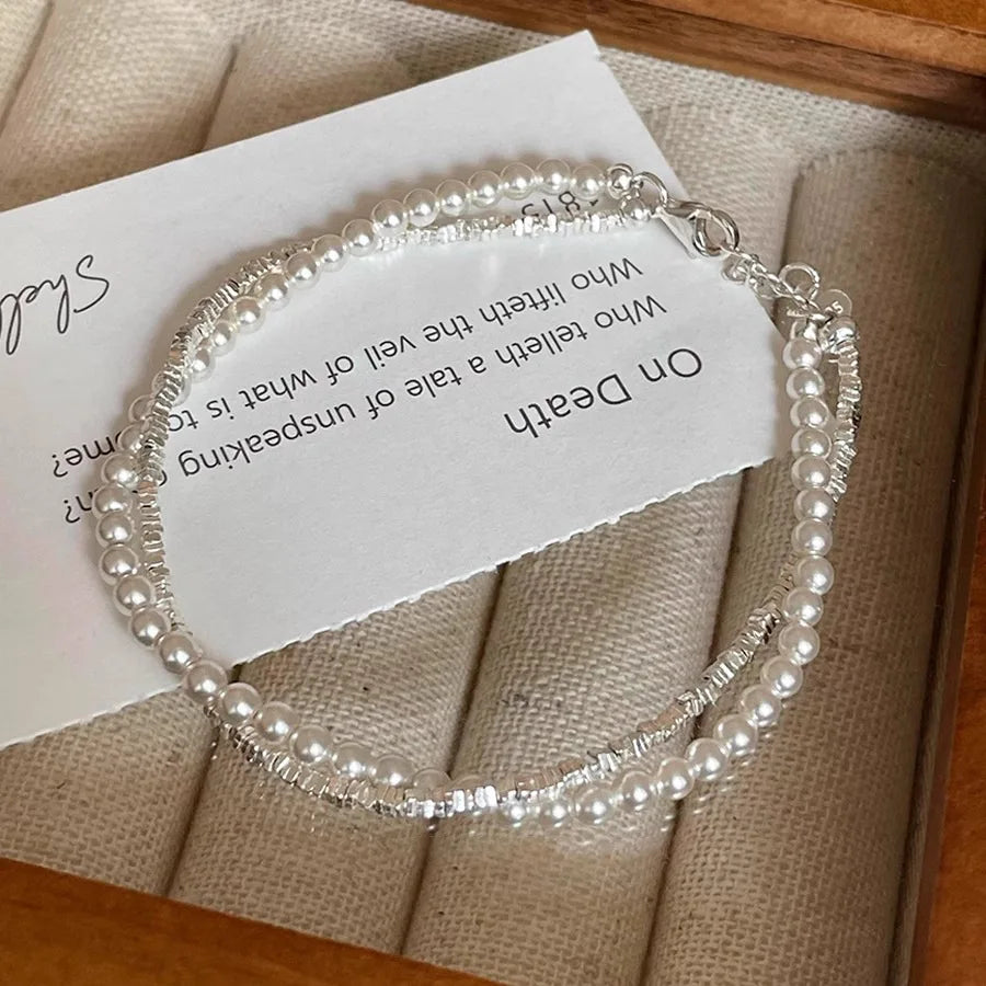 VENTFILLE 925 Silver Double Layer Pearl Bracelet for Women Girl Design Bead Korean Jewelry Dropshipping Vera Lux