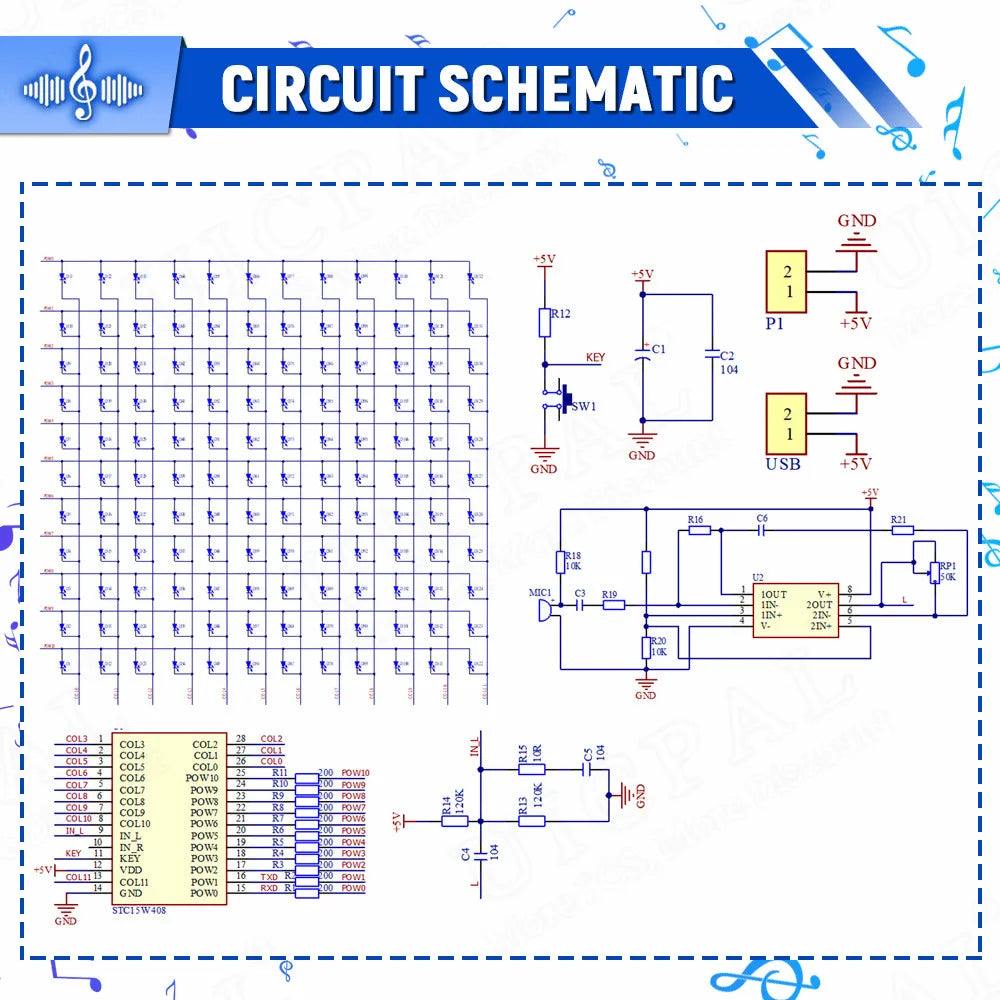 DIY Sound Control LED Music Electronic Kits Audio Frequency Display PCB Soldering Project Practice Solder Diy Electronic Kit Whatever the Treasure