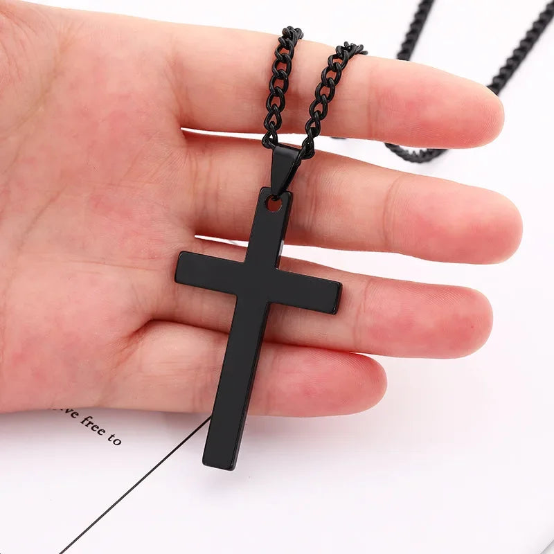 1pcs Solid Color Cross Necklace Pendant Stainless Steel Trendy Minimalist Cross Prayer Jewelry Hip Hop Punk Style Vera Lux