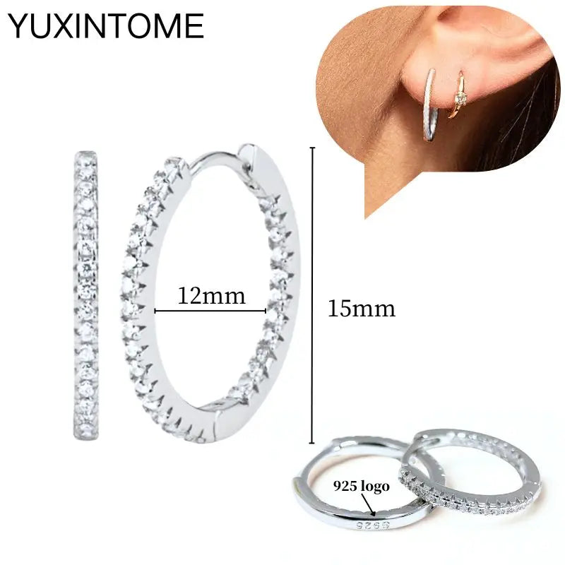 925 Sterling Silver Ear Needle Fashion Hoop Earrings White Crystal Luxury Women's Silver Earrings Wedding Women's Jewelry Gift Vera Lux