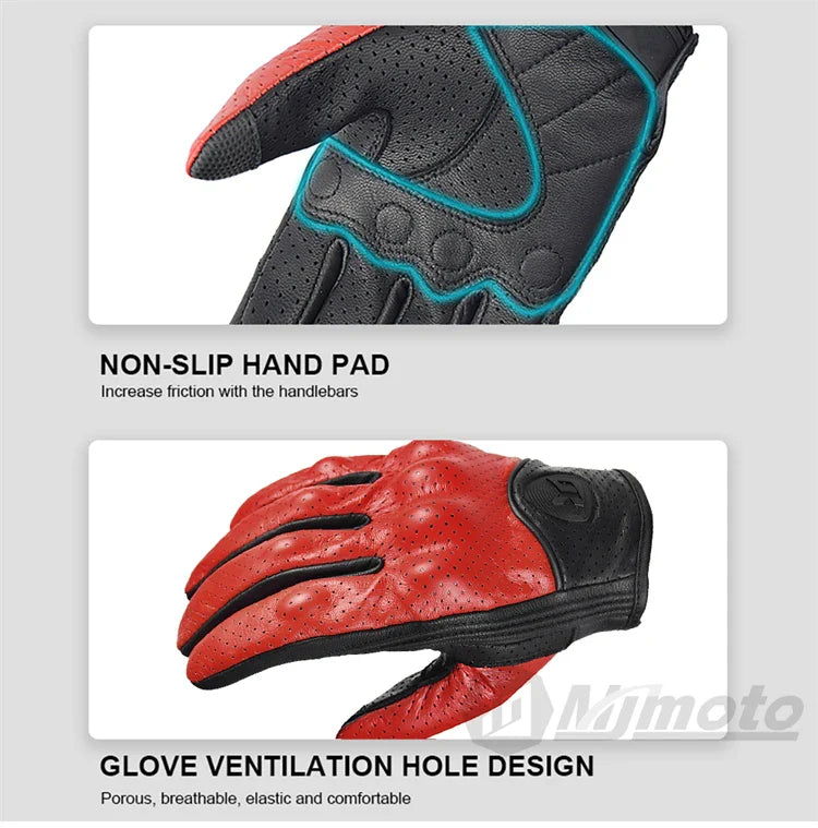 Leather Gloves Retro Biker BikerZoneZ