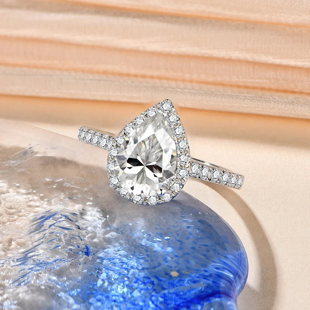 MINTYBOX Pear Cut 2.0CT Luxury Moissanite Ring Solid 925 Sliver 18K Gold Plated Engagement Halo Ring for Women Fine Jewelry Gift Vera Lux
