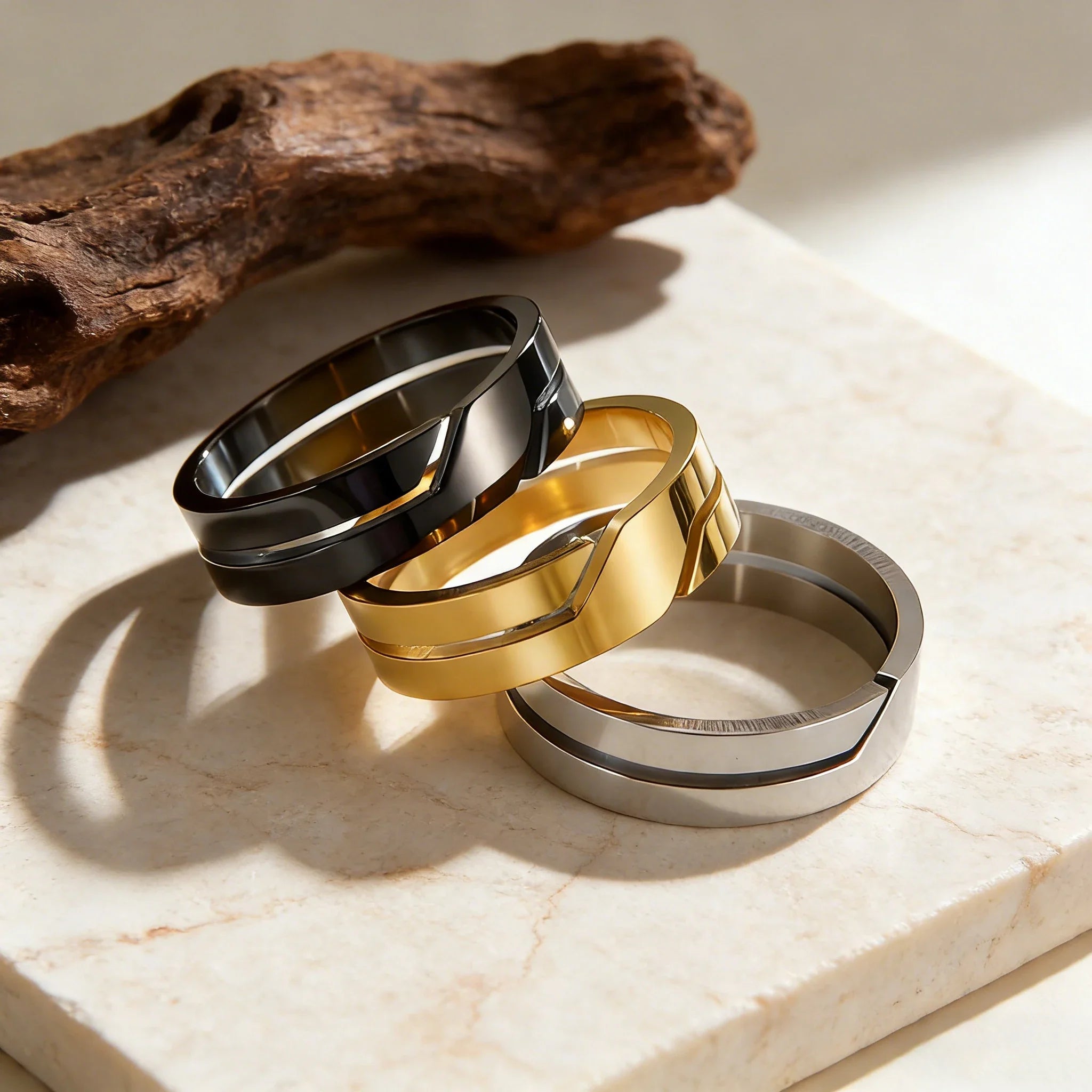 Kissmoon Minimalist Fashion Geometric Slanted Notch Couple Stainless Steel Ring for Men Women Wedding Band Party Jewelry Gifts Vera Lux