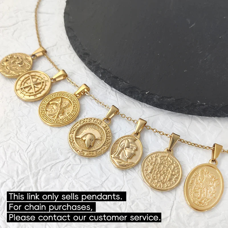 Stainless Steel Vintage Round Portrait Coin St. Michael Compass Pendants Charm For Women Necklace Making Diy Jewelry Vera Lux