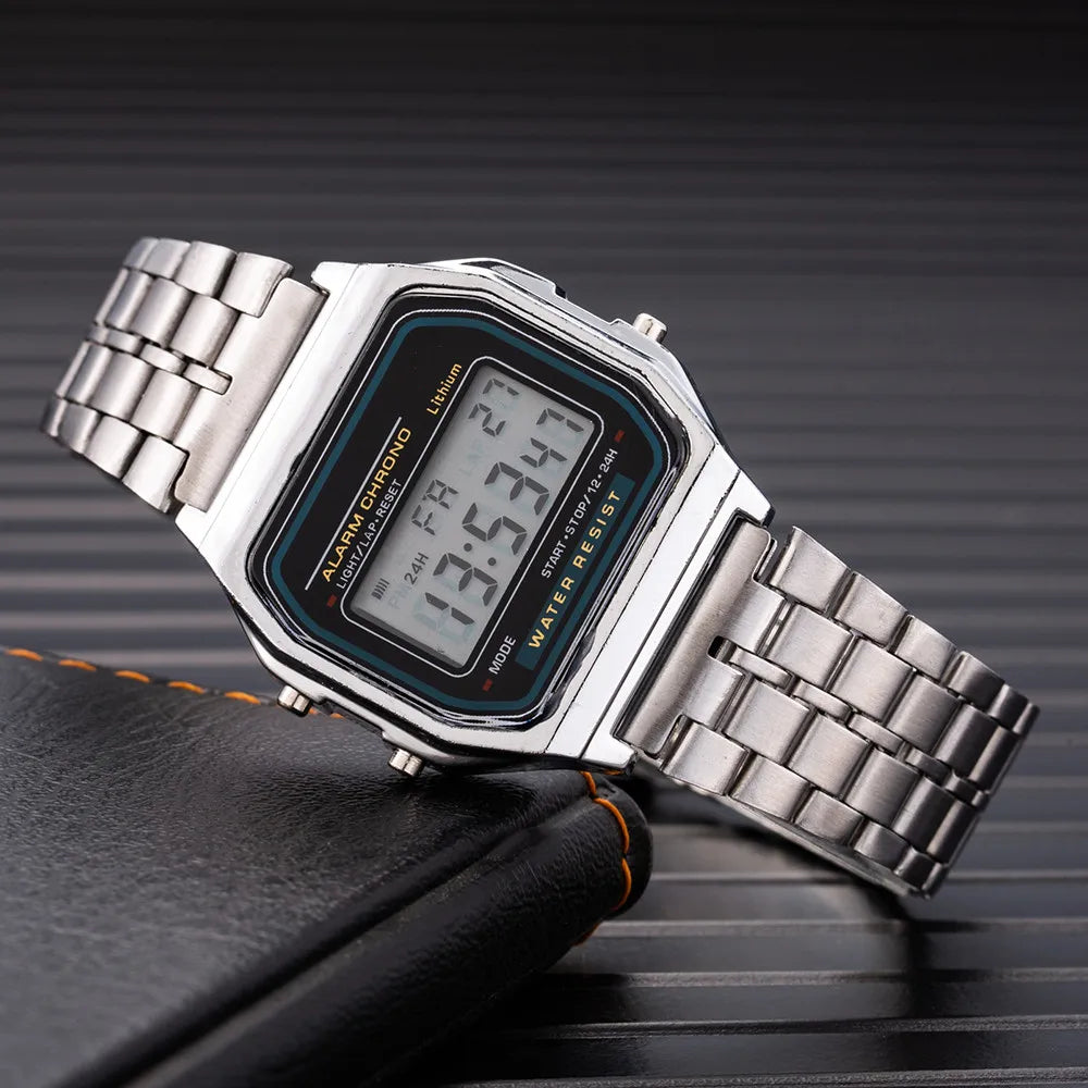 Elegant Digital Watch For Women Gold Silver Stainless Steel Business Ladies Electronic Wrist Watches Man Clock Zegarek Damski Vera Lux