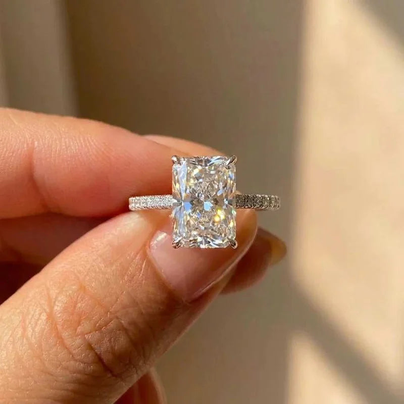 925 Sterling Silver Simple and Elegant Rectangle Cut CZ Rings for Women Luxury Engagement Wedding Bridal Accessories Jewelry Vera Lux