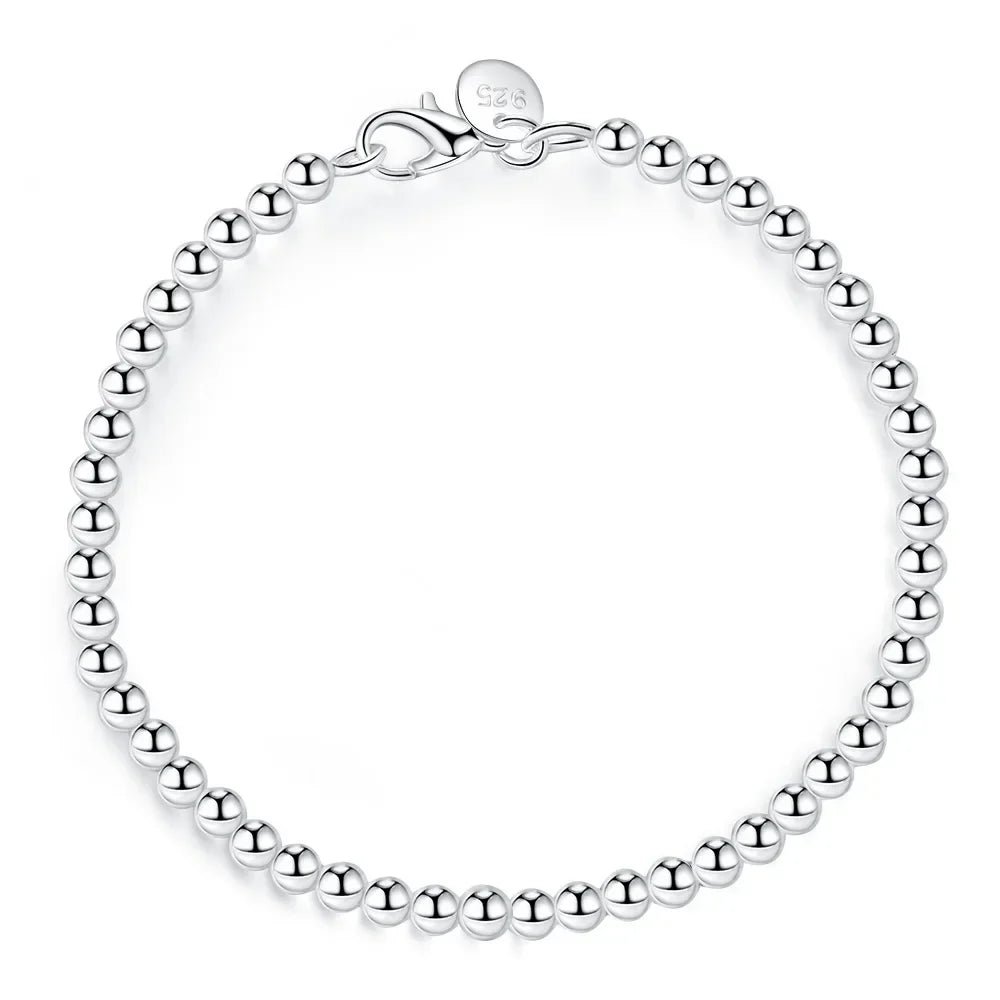Christmas gifts charm 925 Sterling Bracelet 4MM beads chain for woman Popular brands jewelry fashion Wedding party Vera Lux