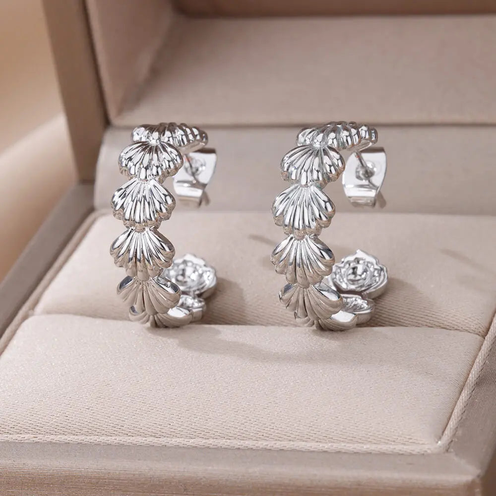 C-shaped Shell Stainless Steel Earrings For Women Korean Style Gold Plated Piercing Earring Luxury Quality Jewelry Birthday Gift Vera Lux