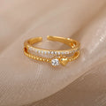 Zircon Heart Rings For Women Stainless Steel Gold Color Adjustable Open Finger Ring Wedding Aesthetic Jewelry Gift 2024 Vera Lux
