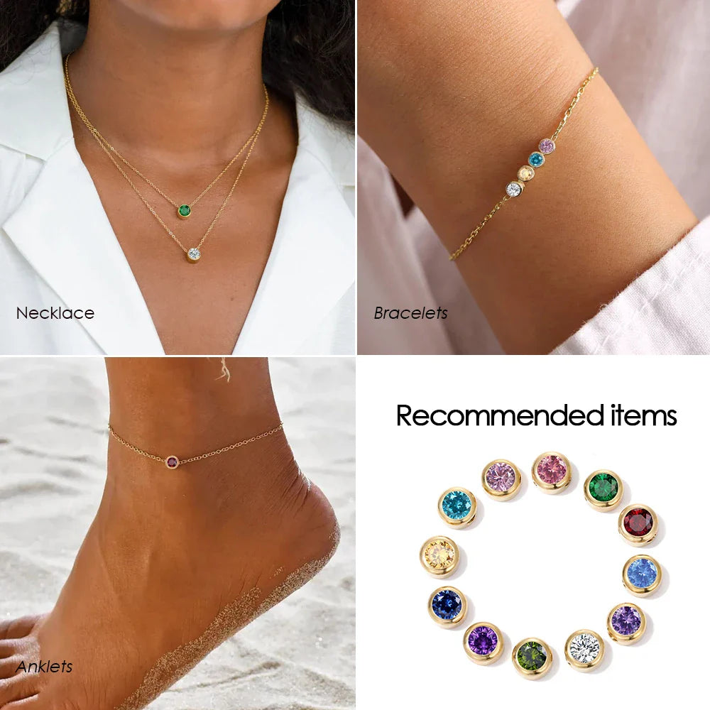Stainless Steel Charm Rhinestone Necklace Pendant Fashion 12 Colors Birthstone For Jewelry Making Women DIY Accessories Vera Lux