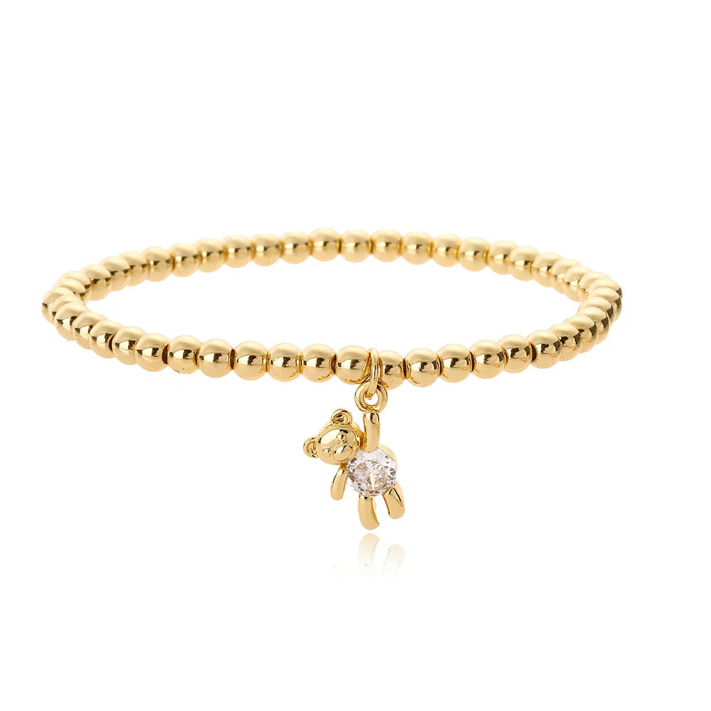 NEWBUY Trendy Gold Color Copper Beads Bracelets For Women White/Pink/Purple CZ Cute Bear Jewelry Vera Lux
