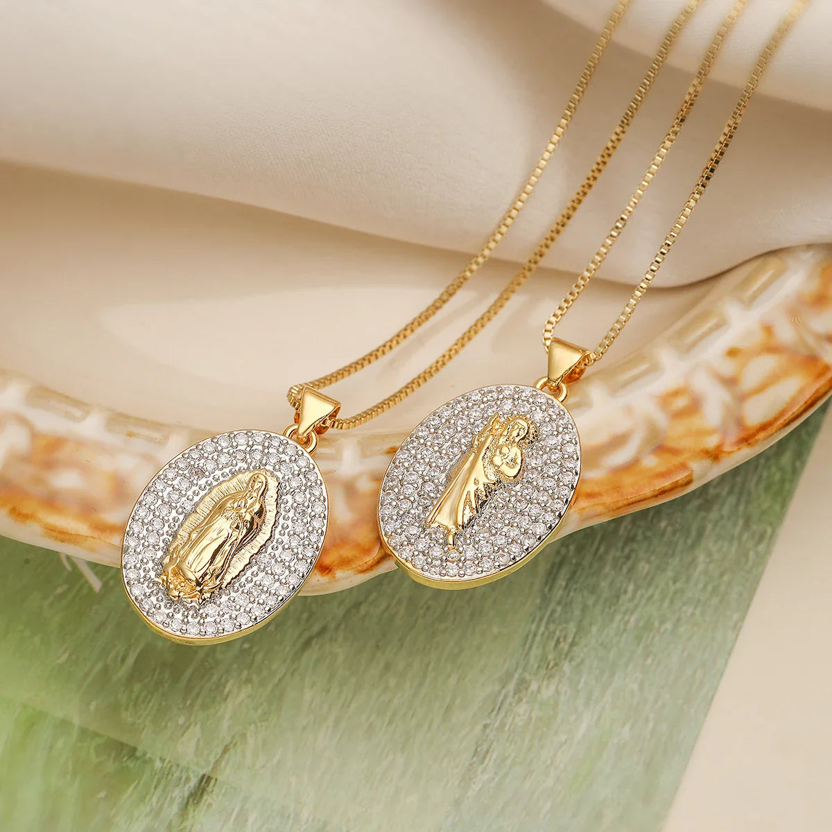 NEWBUY 2025 New Trendy Silver/Gold Mix Color Shiny AAA CZ Inlay Virgin Mary & Priest Pendant Necklaces Vera Lux