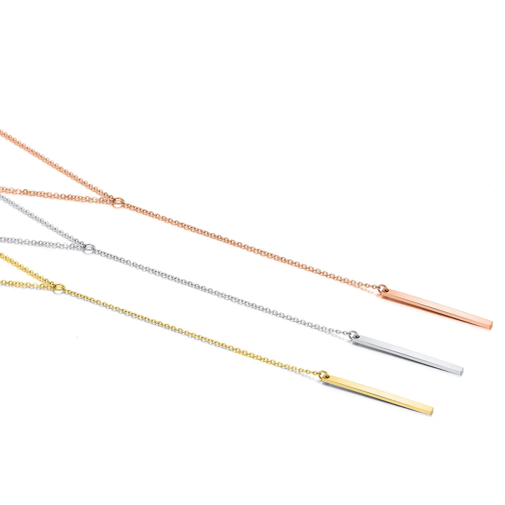 Women Fashion Stainless Steel Minimalist Long Bar Pendant Necklace Gold Silver Clavicle Chain Waterproof Everyday Wear Hot Sale Vera Lux