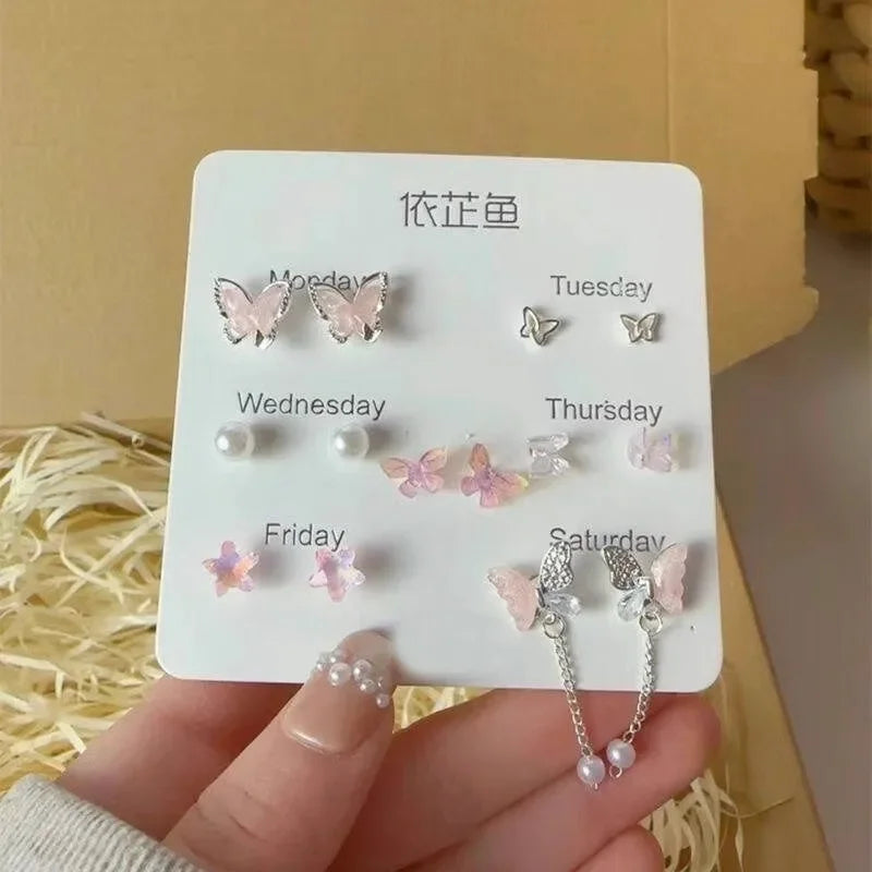 Colorful Flower Butterfly Earrings Seven-piece Set For Women Fashion Personalized Daily Accessory Party Jewelry Birthday Gifts Vera Lux