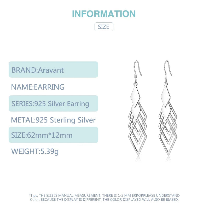 Aravant 925 Silver Hollow Geometric Long Drop Earrings For Women Fashion Jewelry Vera Lux