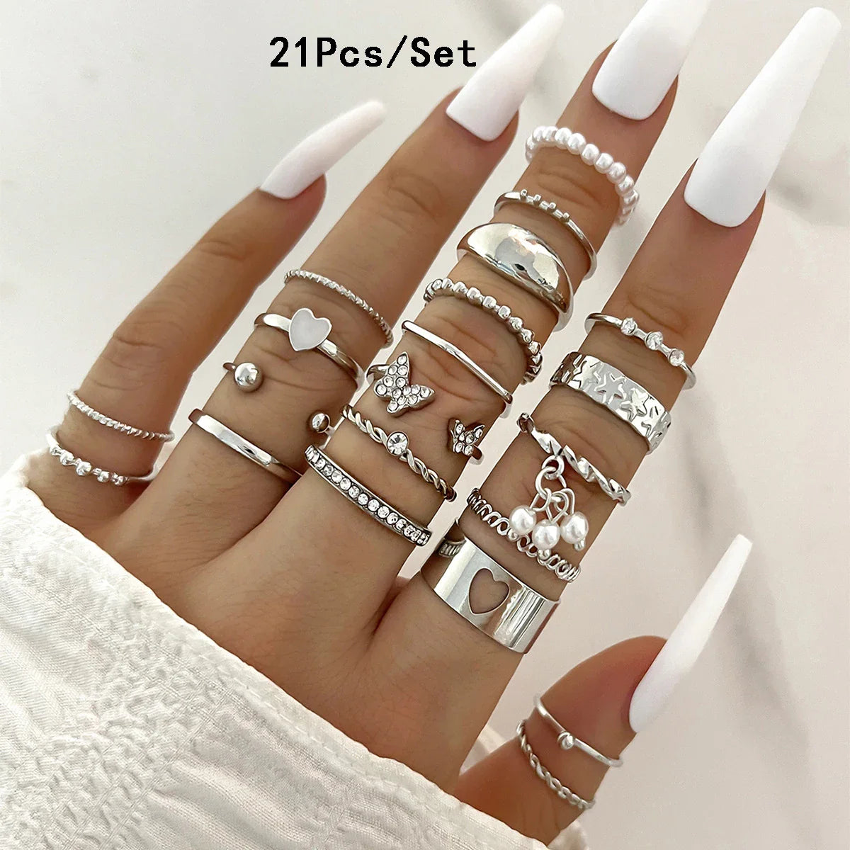 23Pcs Fashion Knuckle Rings Set For Women Crystal Star Moon Eye Wave Gold Silver Color Rings Female Trendy Party Jewelry Gift Vera Lux
