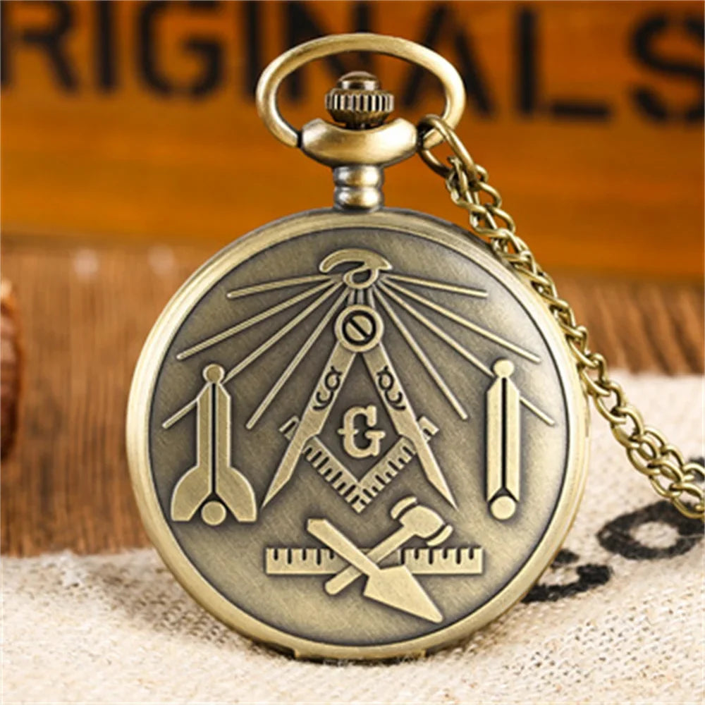 Bronze Masonic Vintage Necklace Pendant Quartz Clamshell Arabic Digital Pocket Watch The Best Gift Vera Lux