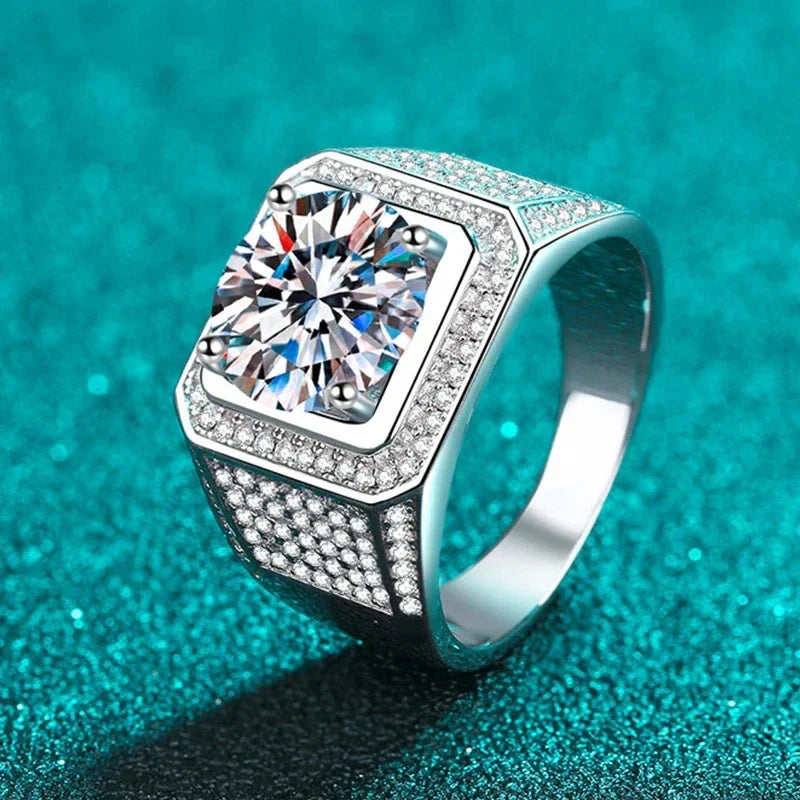 NeeTim D Color 10 Carat Moissanite Ring for Men S925 Sterling Silver Plated with White Gold Luxury Man Wedding Ring Fine Jewelry Vera Lux