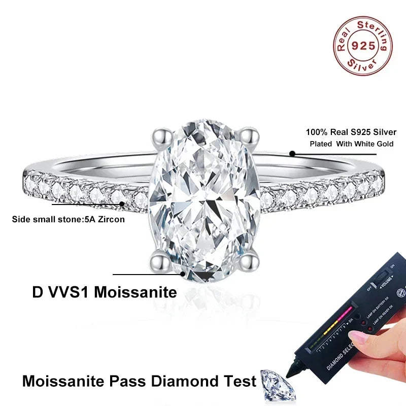 NeeTim 1ct 2ct Oval Cut Moissanite Ring for Women 925 Sterling Silver with Gold Plated Lab Diamond Rings Bands Fine Jewelry Gift Vera Lux