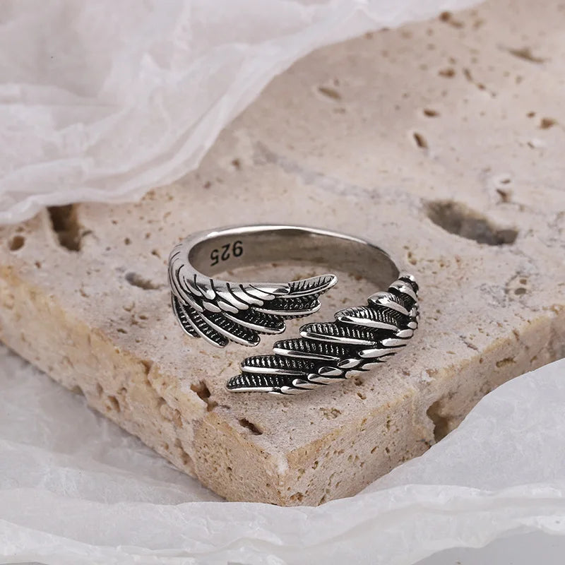 925 Sterling Silver Angel Wing Feather Adjustable Rings For Women Engagement Wedding Luxury Jewelry Accessories Jewellery Vera Lux