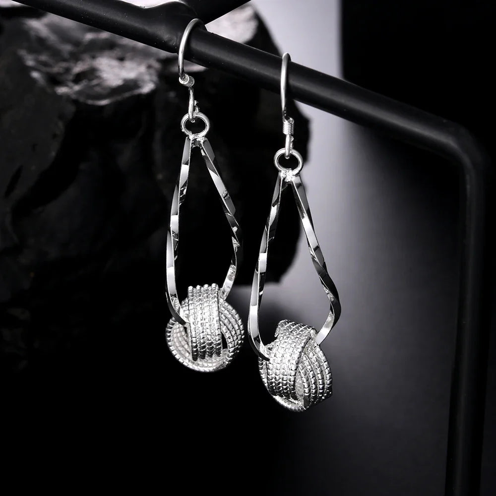 Fashion charms 925 Sterling Silver Net beads long Earrings for Women Pretty fashion party wedding Jewelry Holiday Gifts Vera Lux