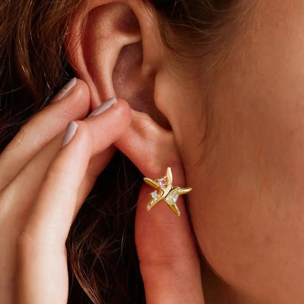 Water Drop Zircon Stars Stud Earrings For Women Stainless Steel Gold Color Statement Earring 2023 Femme Christmas Jewelry Gift Vera Lux