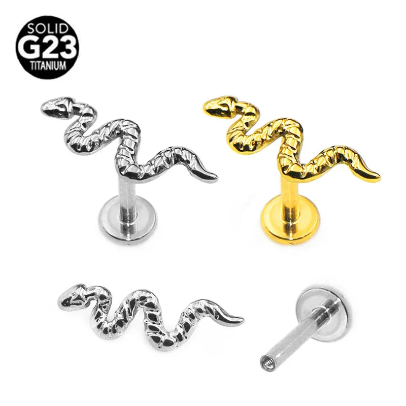 G23 Titanium Snake Bee Feather Labret Piercing 16G Internal Thread Earring Stud Cartilage Helix Body Jewelry Vera Lux