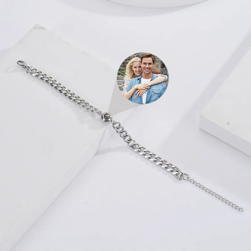 Custom Bracelet with Picture Inside Titanium Steel Cuban Link Chain Bracelet with Personalized Photo Projection for Men Women Vera Lux