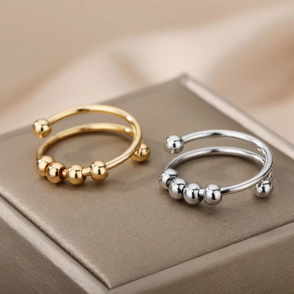Anti Stress Anxiety Fidget Rings for Women Stainless Steel Sunflower Sun Star Spinner Ring Christmas Jewelry Gifts Dropshipping Vera Lux