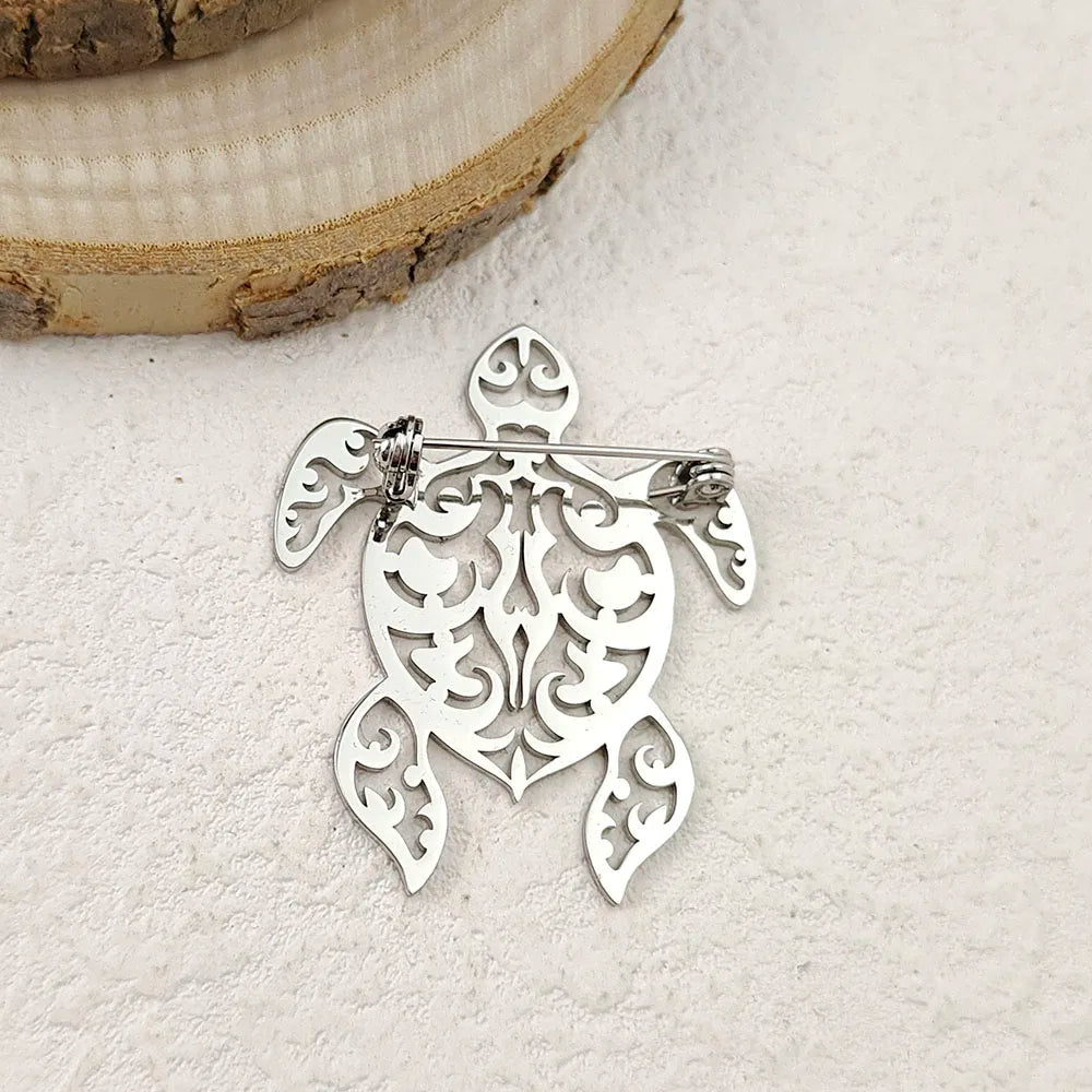Creative punk style hollow fun turtle stainless steel gold-plated 18K brooch, black suit accessories, wedding matching set Vera Lux