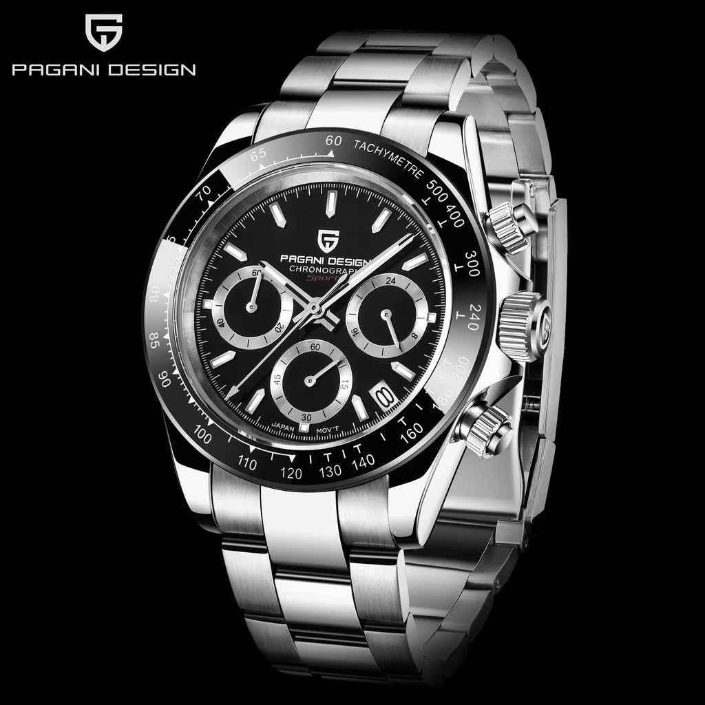 PAGANI DESIGN New Ceramic Bezel Men Quartz Wristwatches Luxurys Sapphire Glass Chronograph 100m Waterproof Stainless Watches Men Vera Lux