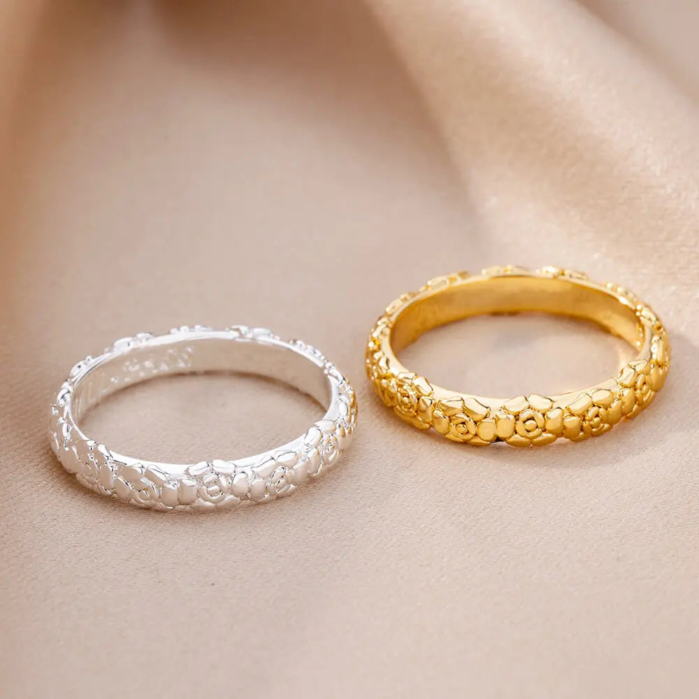 Stainless Steel Rose Flower Rings for Women Vintage Couple Ring Gothic Punk Hoops Irregular Geometric Ring Jewelry Accessories Vera Lux