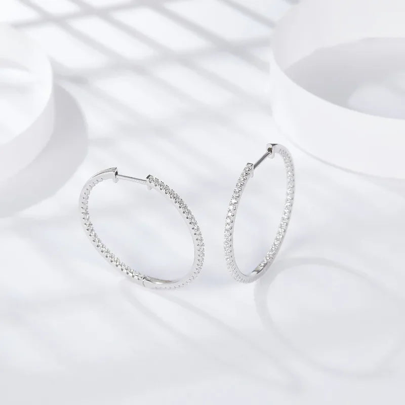 NeeTim Full D Color Moissanite hoop Earrings for Women 925 Sterling Silver with White Gold Plated Ear Studs Fine Jewelry Gift Vera Lux