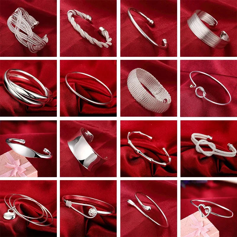 Trendy 925 Sterling Silver Bangles Bracelet Charms Cute Open for Women Fashion Jewelry Adjustment Size Cuff Wedding Party Vera Lux