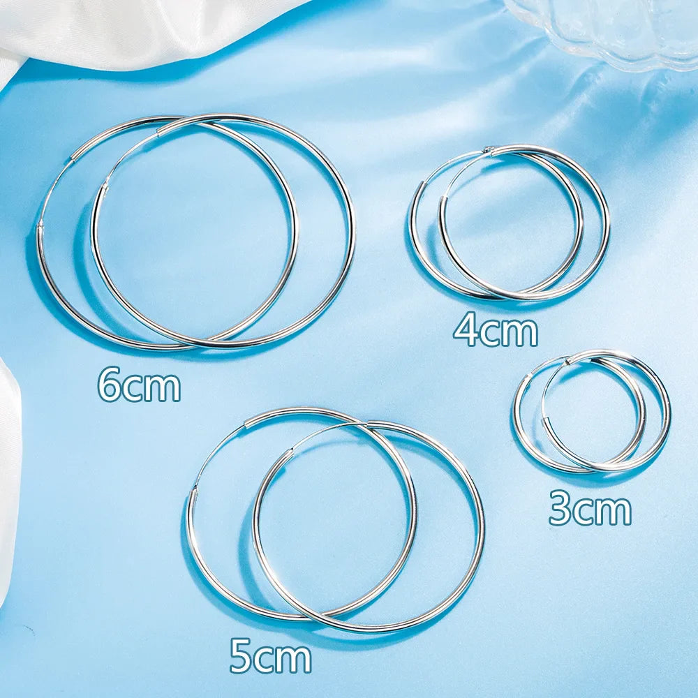 3/4/5/6CM Round Hoop Earrings  925 Sterling Silver For Women Party Luxury Jewelry Accessories 2024 Trend Argent 925 Jewellery Vera Lux