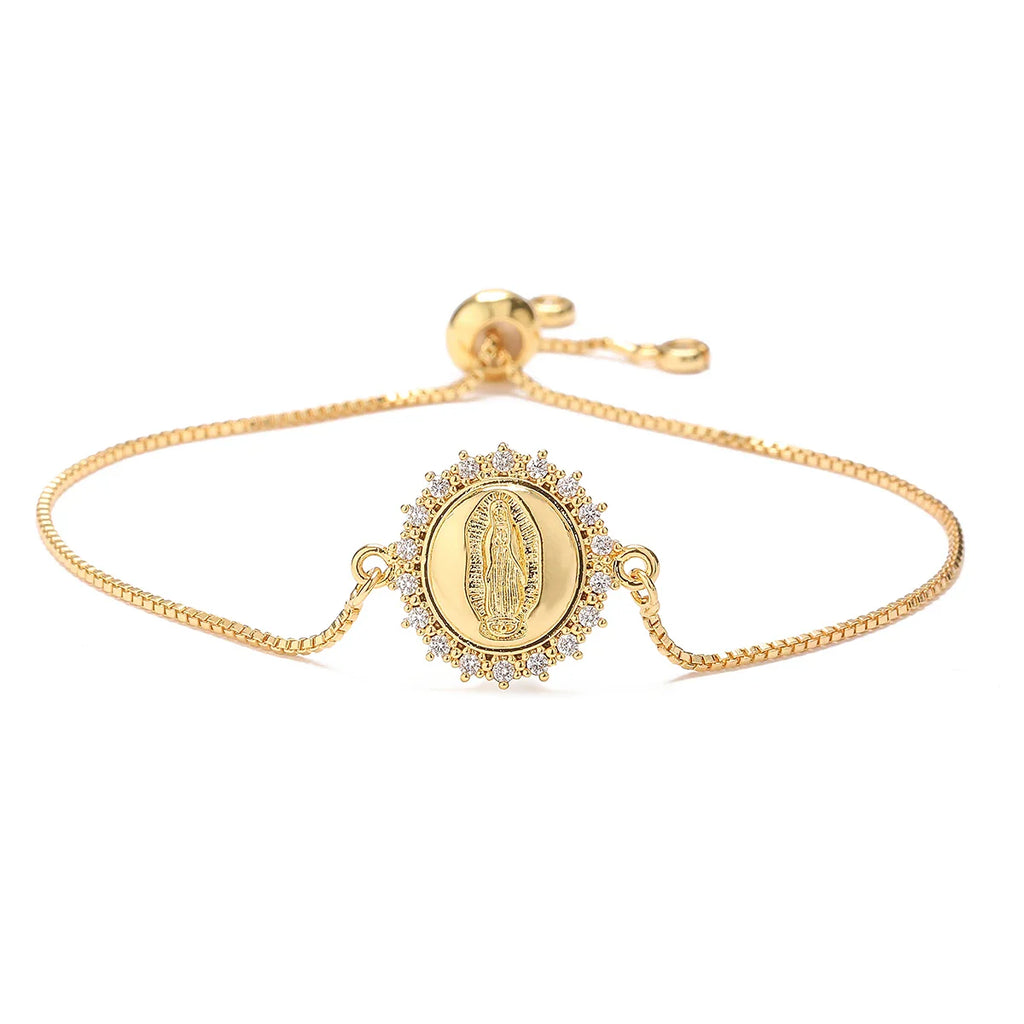 NEWBUY 2026 Fashion Gold Color Box Chain Virgin Mary Charm Bracelets For Women Shiny CZ Zircon Jewelry Vera Lux