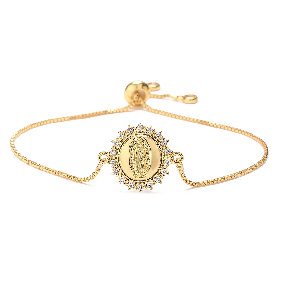 NEWBUY 2026 Fashion Gold Color Box Chain Virgin Mary Charm Bracelets For Women Shiny CZ Zircon Jewelry Vera Lux