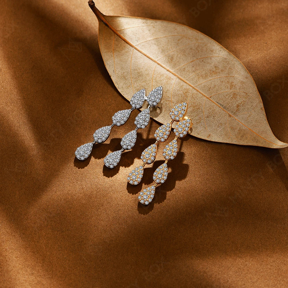 MINTYBOX S925 Silver 2.59ct Lab Diamond Moissanite Drop Earrings for Women 18k Gold Plated Leaves Dangle Wedding Earring Jewelry Vera Lux
