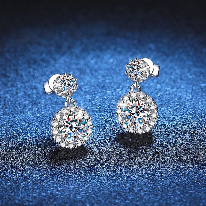 NeeTim 1ct Moissanite Earrings for Women S925 Sterling Silver 18k White Gold Plated Diamond Drop Earring Gifts with Certificate Vera Lux