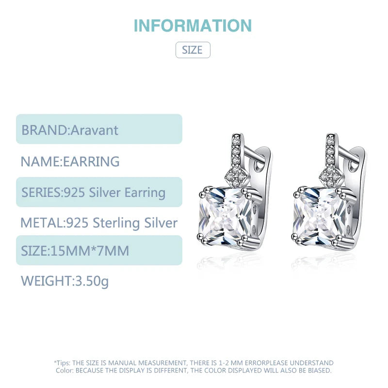 Aravant 925 Sterling Silver Square Zircon Drop Earrings For Women Fashion Jewelry Vera Lux