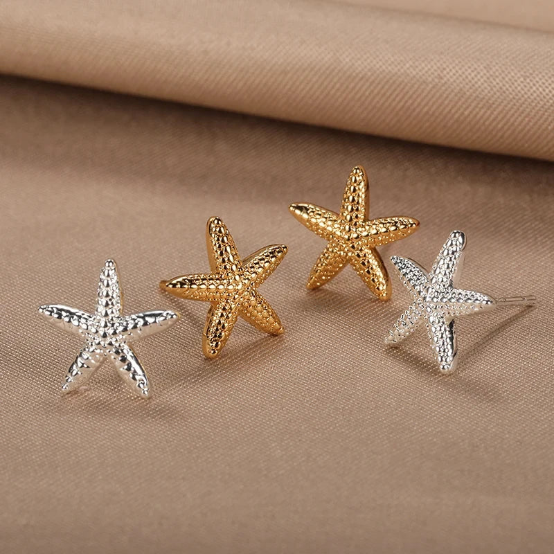 Vintage Summer Starfish Stainless Steel Stud Earrings For Women Simple Star Shell Earrings Stud Ocean Party Jewelry Gift 2025 Vera Lux